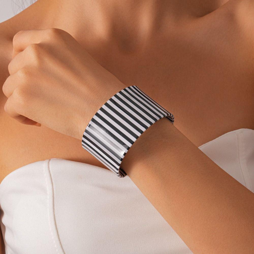 Bohemian Striped Acrylic Bangle Geometric Smudged Hand Ring Unique Open Wide Bracelet  Girls