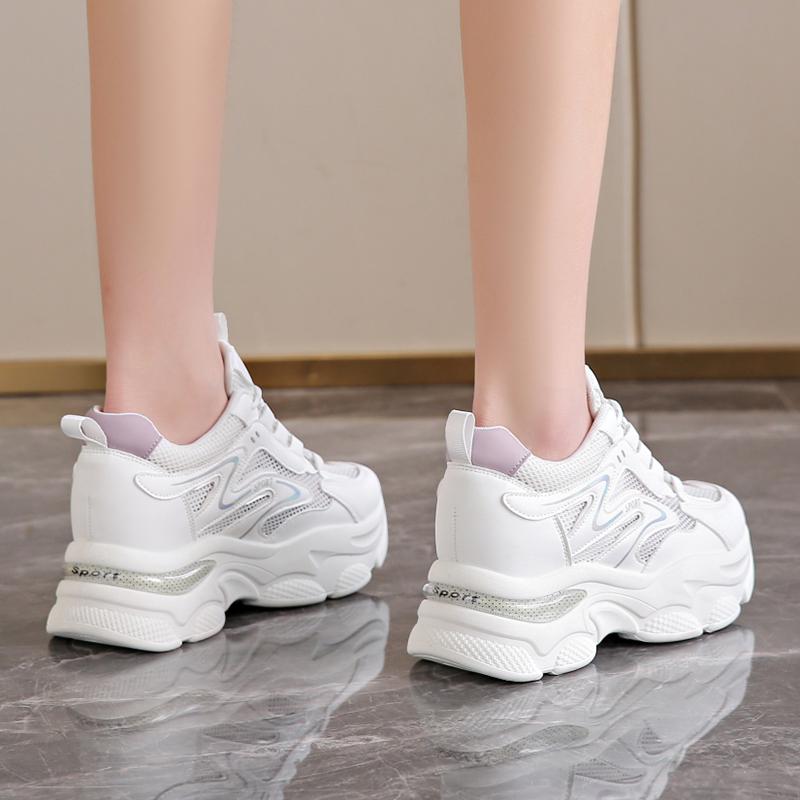 Fashion Women's Mesh Chunky Platform Sneakers Breathable Lace Up Running Trainers Woman 2024 Thick Bottom Non Slip Sports Shoes Ladies