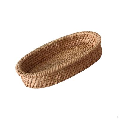 Hand Woven Wicker Tray Food Organizer Container Display Weaving Rattan Serving for Breakfast