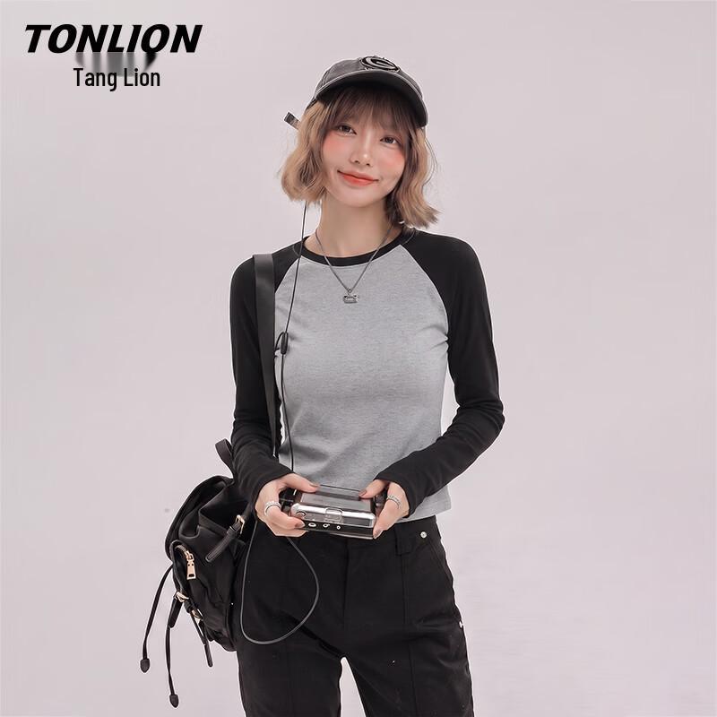 TonLion Women's Slim Fit Colorblock Long Sleeve Crew Neck T-Shirt