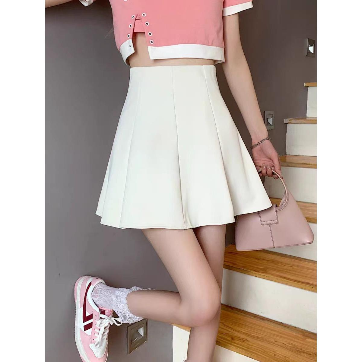 

Women s Black A-Line Pleated Skirt - 2026 Spring/Autumn Casual Anti-Exposure Style L абрикосовый