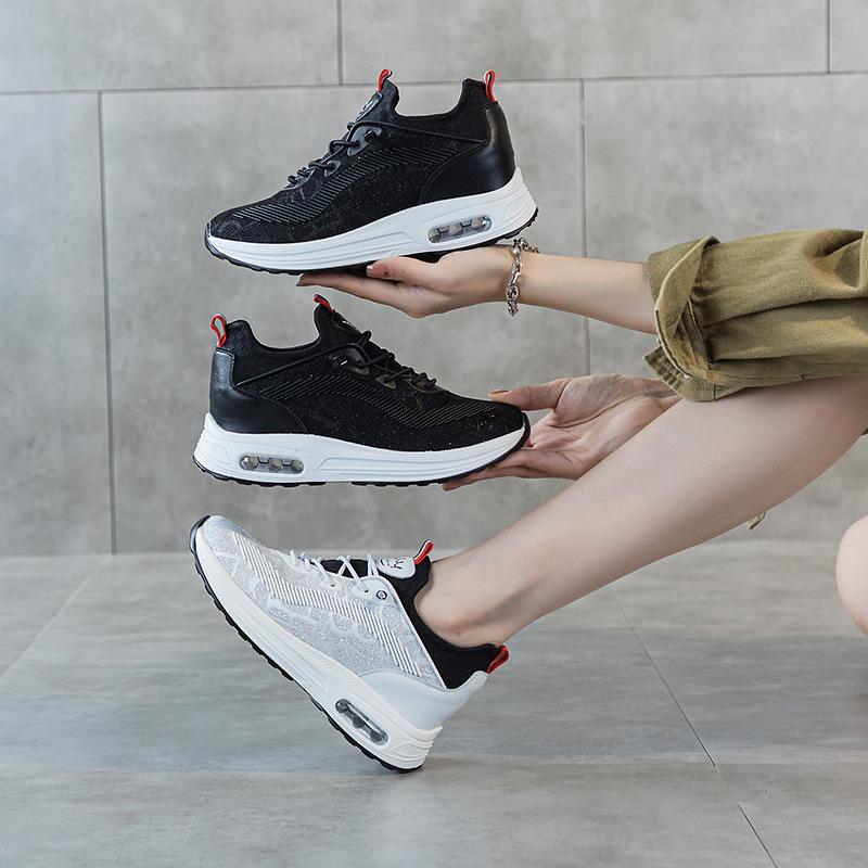 Air cushion sneakers women's 2025 new autumn versatile breathable fly-woven four-season heightening casual running shoes