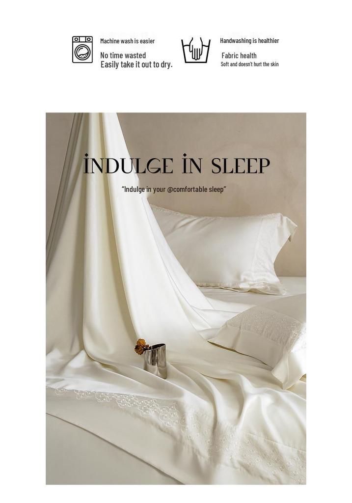 Premium Ultra-Fine Tencel 4-Piece Bedding Set: Solid Color Ice Silk Duvet Cover for Summer