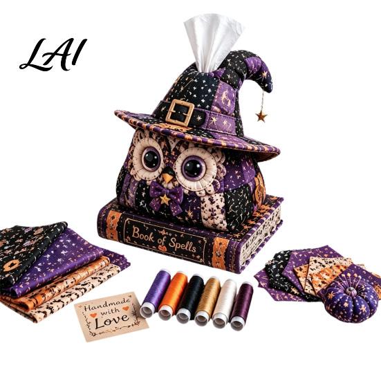 Handicraft Enthusiasts Patchwork Tissue Box DIY Sewing Kit Halloween Theme Fabric Craft Spooky Ornament Making Set Quilted Cover for Home