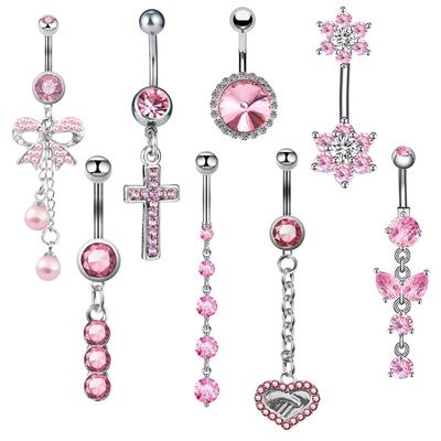 Edelstahl Bauchnabel Ring Sexy Tropfen Baumeln Körper Piercing Schmuck Für Frauen Mädchen Rosa Zirkon Nabel Ringe Geschenke