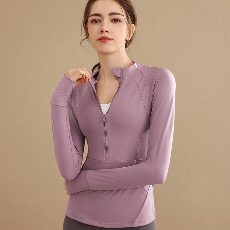 Women's Slimming Long Sleeve Yoga Top for Autumn/Winter - Elastic, Fashionable, Running & Fitness Wear
