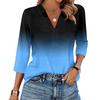 Women's Fashion Casual Lapel 3/4 Sleeve Print Shirt Women's V-Neck Tops