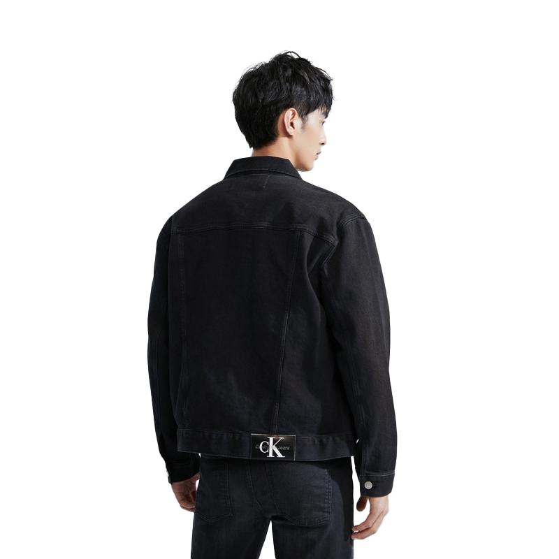 Calvin Klein Minimalist Label Vintage Wash Loose Denim Jacket Men Jackets Black J324792