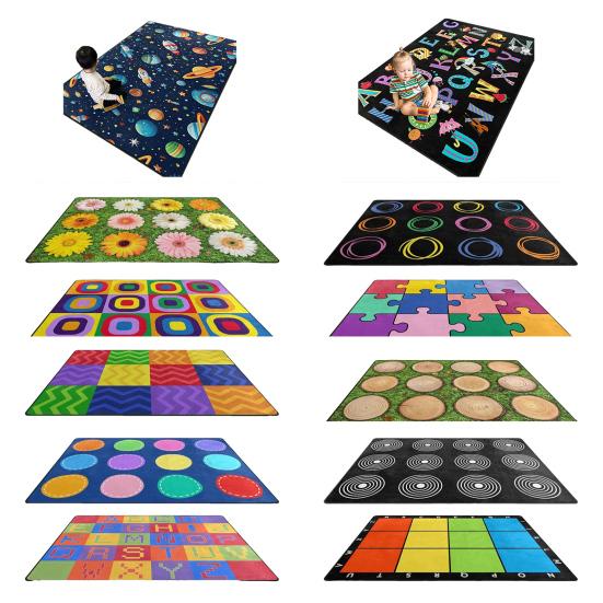 Yousheng Kids Playmat Rug 120x160cm Nursery Colorful Checkered Rug with Anti-Slip Backing Classroom Seating Area Carpet for Art Room Playroom