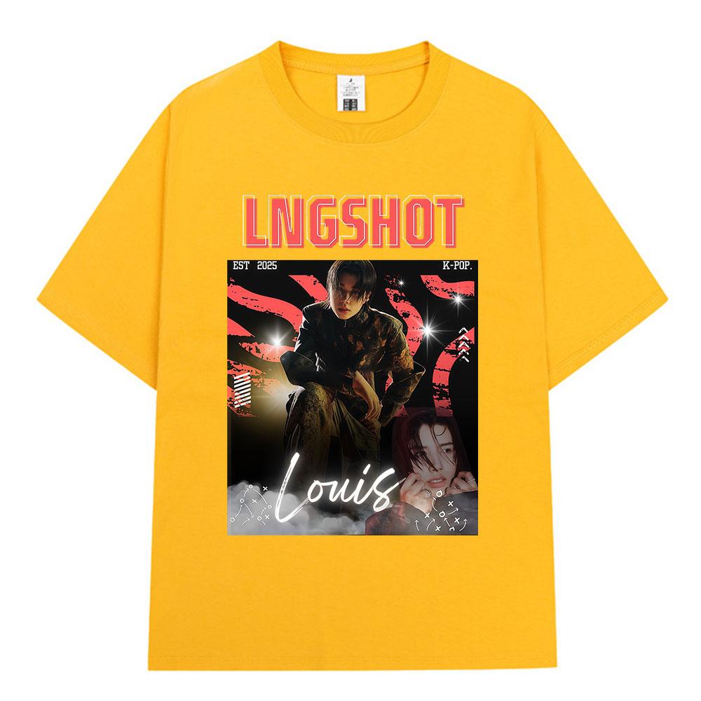 Korean Kpop Hip Hop Group Lngshot LOUIS Graphic Tshirt Unisex Women Clothing Fashion Oversized Short Sleeve Cotton Top Fan Gifts