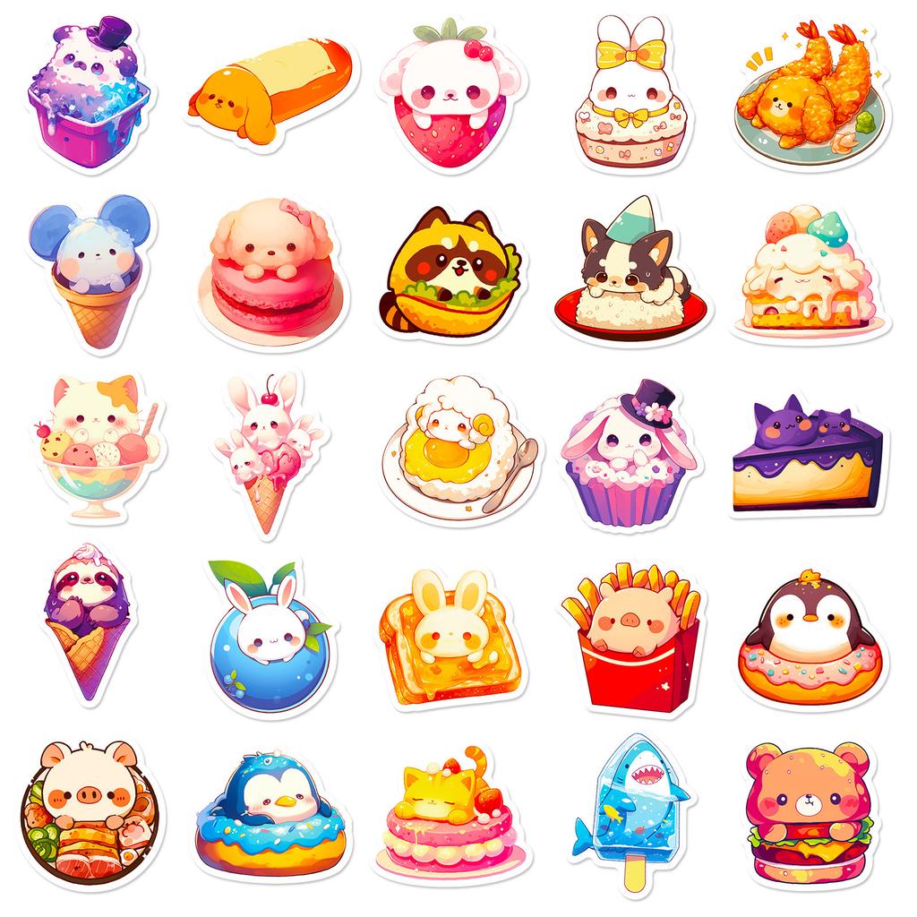 50 Cartoon Food Images Food Graffiti Stickers Japanese Ice Cream Cake Diy Luggage Water Cup Stickers