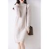 Women's Mid-Length Thickened Pure Wool Knitted Dress with Half-High Collar and Long Sleeves