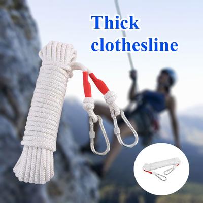 Outdoor Climbing Rope with Buckle Rescue Safety Rope Fishing Rope White Clothesline Bungee Cord with Hooks Emergency Escape Rope