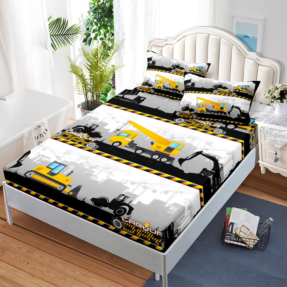 Three-Piece Mattress, Mattress Cover, Cartoon Excavator Dust Mattress Protective Cover, Bed Cover
