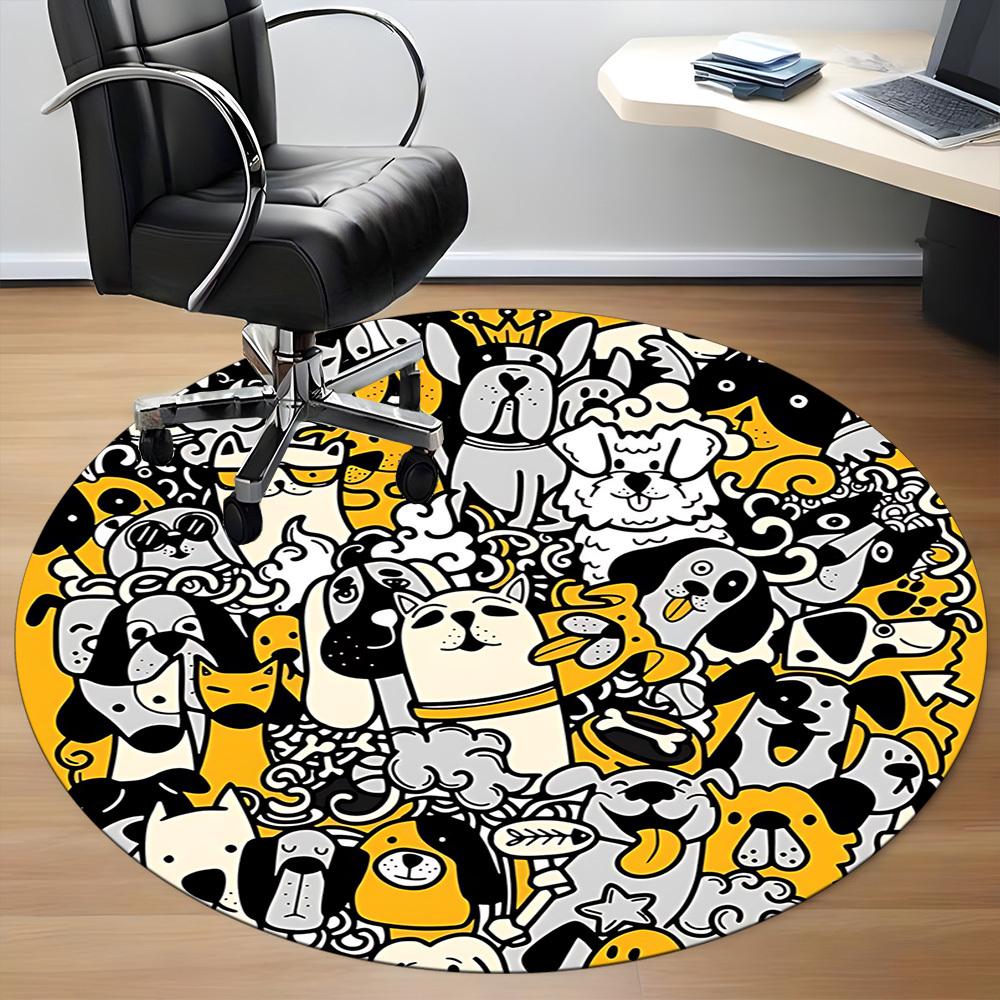 1pc Doodle Dogs Office Round Area Rug,  Mat Suitable ForOffice, Under Office Chairs Bedroom Living Room Home Decor, Room Deco