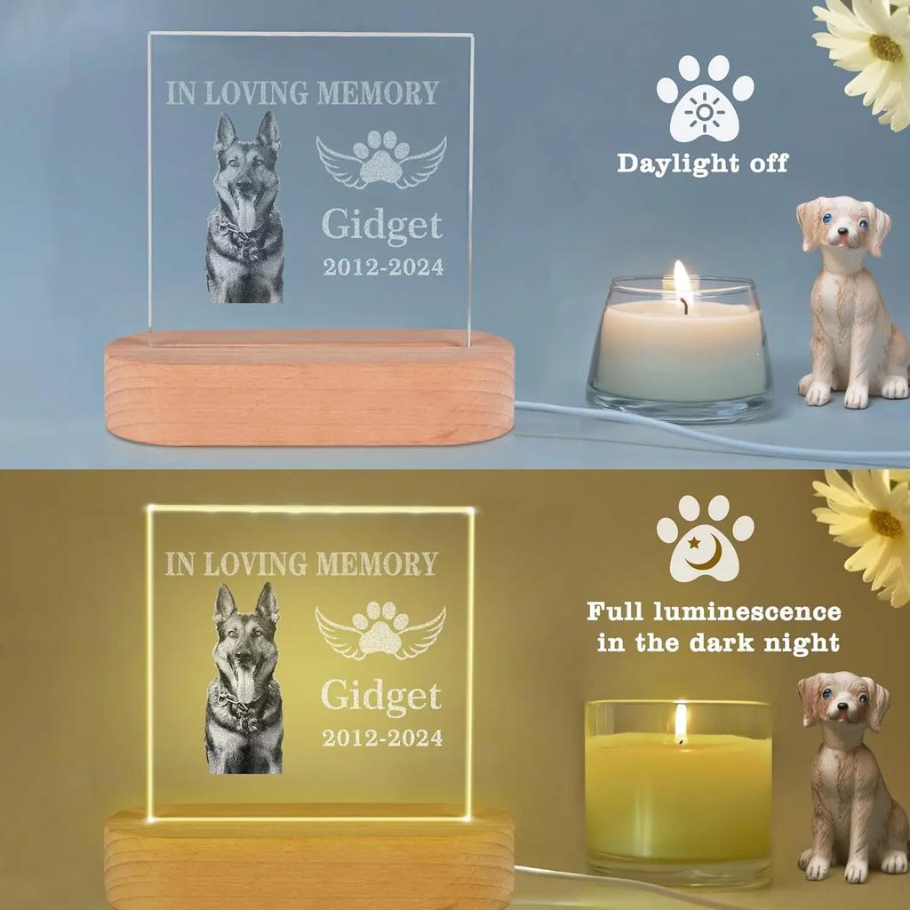 Custom Pet Photo Engraved Acrylic Keepsake Dog Cat Memorial Gifts for Loss of Pet Pet Loss Sympathy Comfort Gift Tangible Memory