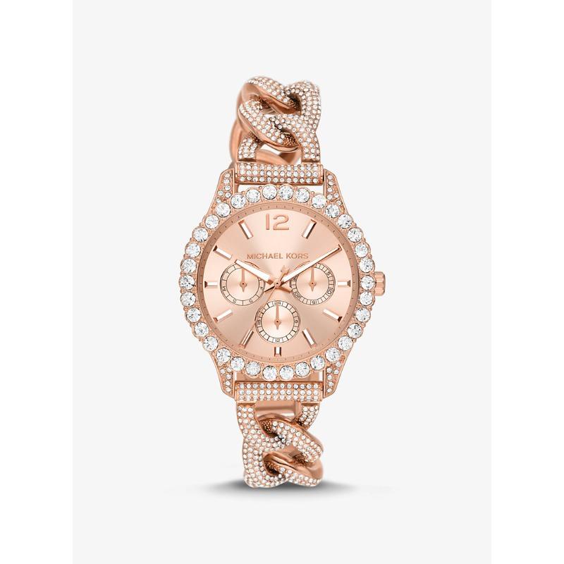 Часы Michael Kors Layton с паве, покрытие цвета розового золота, звенья-цепочка, MK4654 розового золота