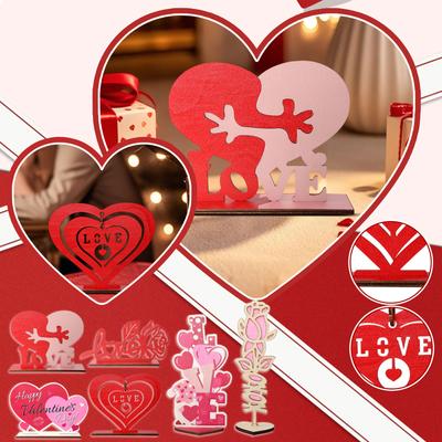 Valentine's Day Heart-shaped Ornament, LOVE Letter Wooden Sign, Wedding And Party Table Decoration, Wooden Rose Flower Centerpiece.