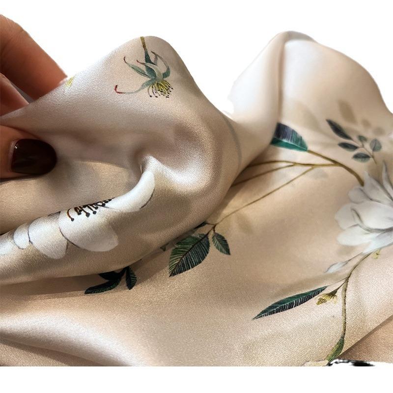 New Silk Silk Scarves Women's Spring and Summer Fashion Versatile Light Luxury 11 Small Silk Scarves 111% Mulberry Silk Plain Crepe Satin Silk Scarf