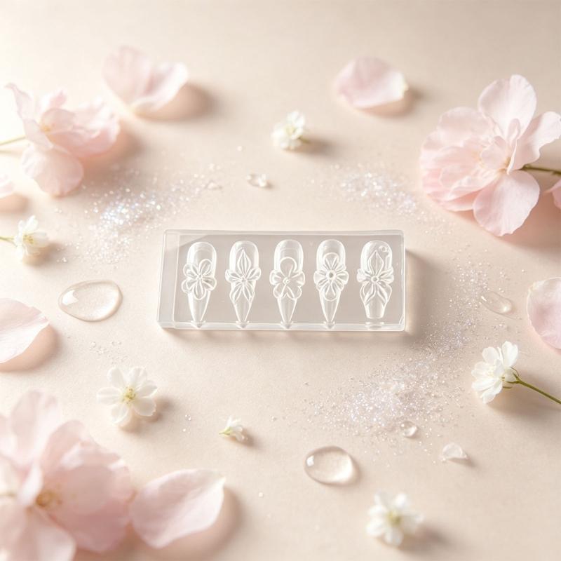 Clear Silicone Nail Art Mold, 3D Floral Cavity Plate for Raised Manicure Styling, Salon Detailing and DIY Craft Use