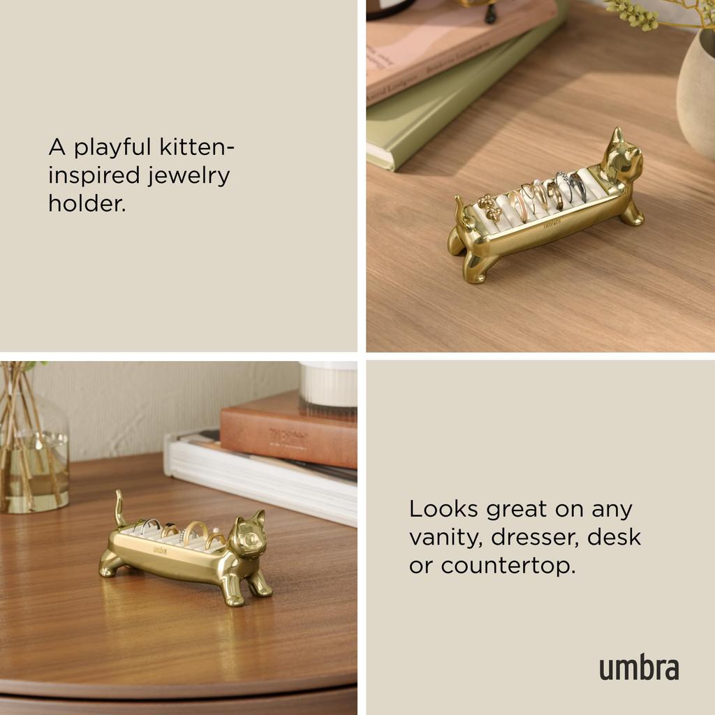 Officiell Umbra Katt Ringhållare, Guld, Smyckesförvaring, Accessoarförvaring, B3,7 x D12 x H5,3 cm