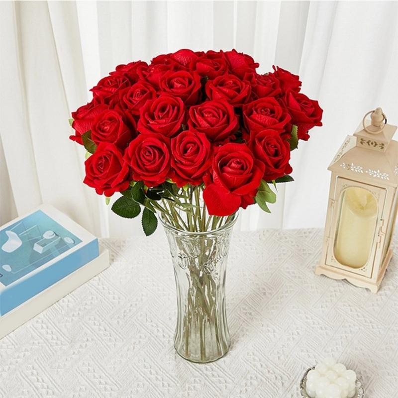 Practical Set of 6 Lifelikes Soft Flocking Fabric Roses Portable for Florals Arrangements and Special Gifts Daily Use