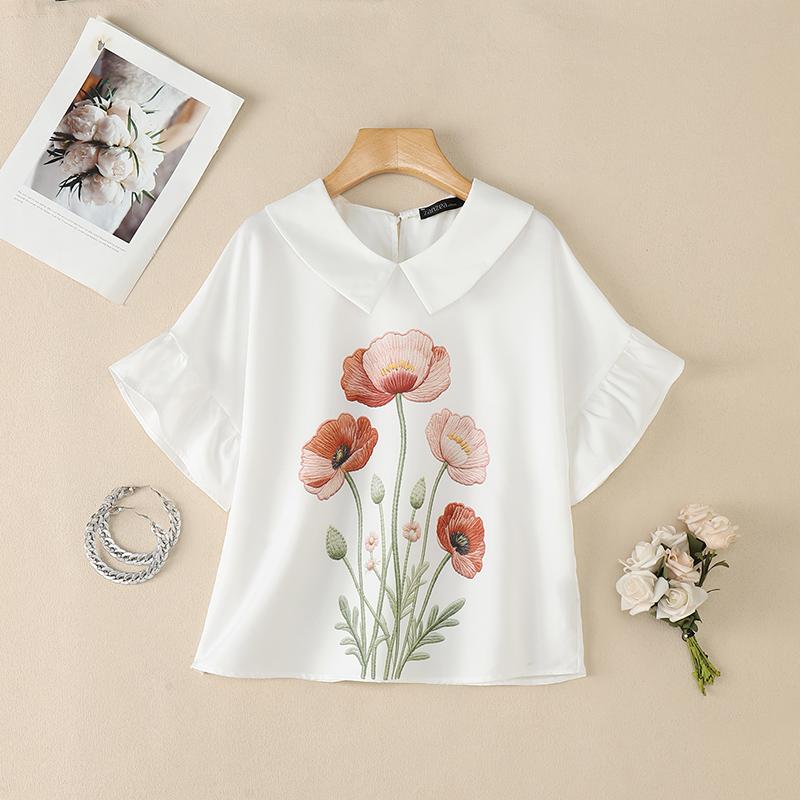 ZANZEA Women Floral Print Casual Turn Down Collar Looose Summer Short Sleeve Blouse S