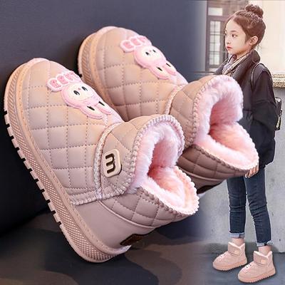 Girls' Non-slip Thick-soled Cotton Shoes Winter Fleece-lined Warm Snow Boots Children's Thick Fur-lined Short Boots