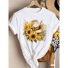Sunflower Floral Graphic Print Women's T-Shirt | Vacation Hat Casual Crew Neck Short Sleeve Top | Fall Clothing