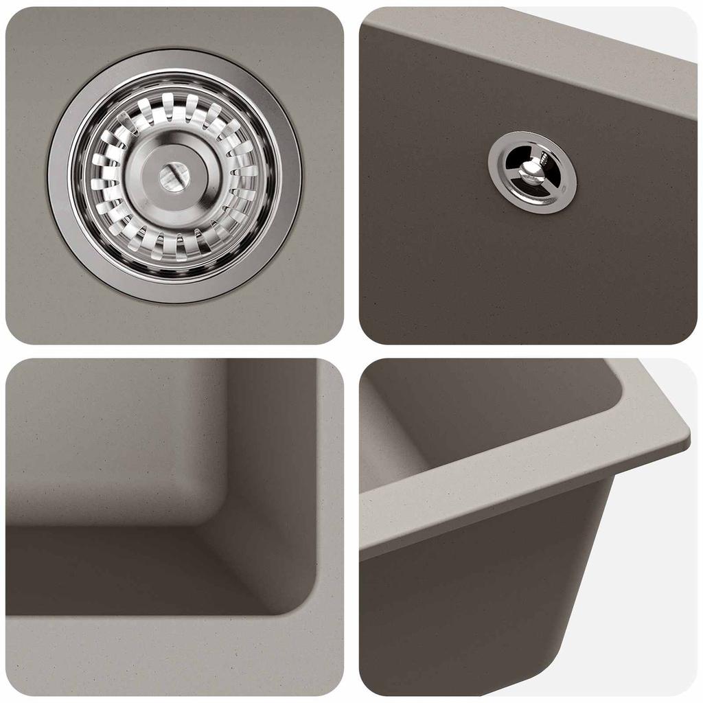Grey Kitchen Sink 530 x 460 mm 80percent Quartz and 20percent Resin