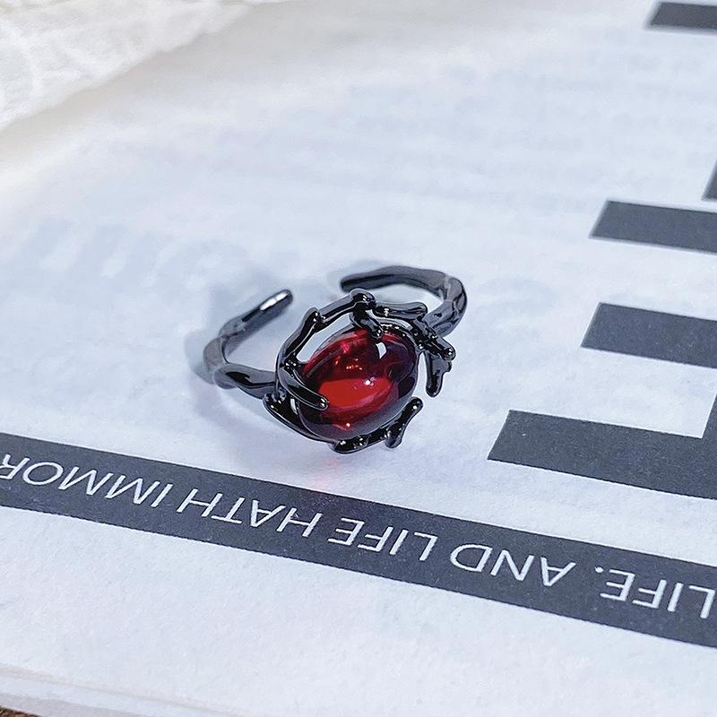 Dark Series Personality Trendy Cool Love Open Ring Irregular Inlaid Zircon Punk Retro High Sense Ring Woman