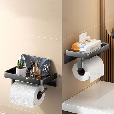 Wall Mounted Toilet Paper Holder Punch-free Multifunctional Square Tissue Roll Rack Durability Wear Resistant