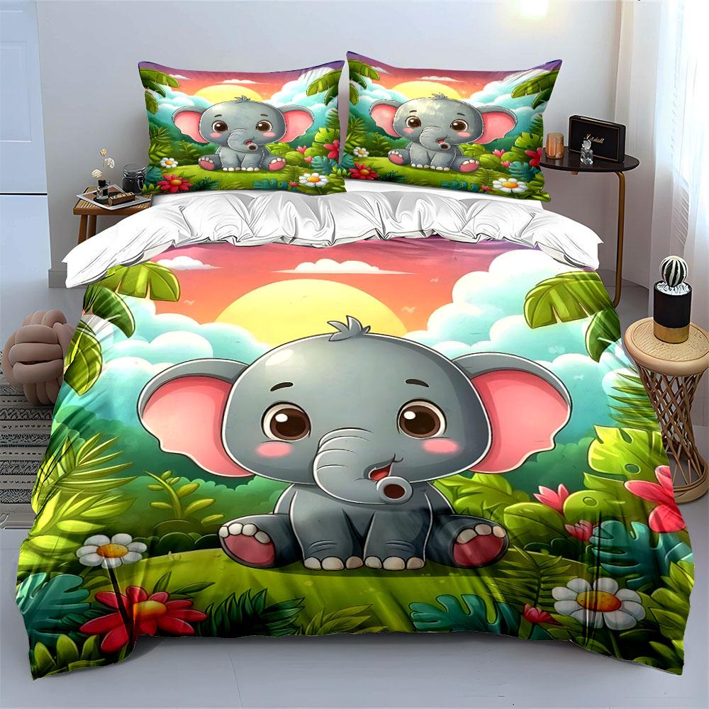 "Playful Elephant Paradise Dreams" Bedding Sets Duvet Covers Pillowcases(1* Duvet Cover 2* Pillowcases Without Duvet Insert)