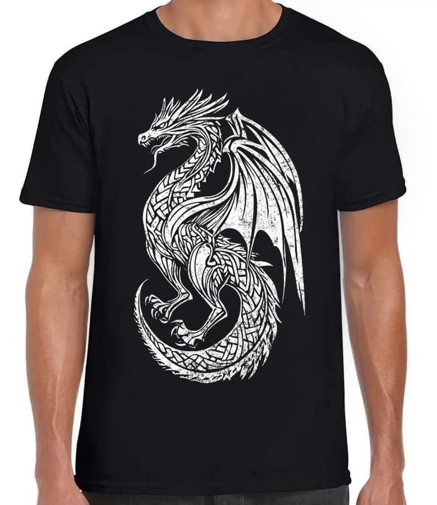 Dragon Celtic Emblem Viking Warriors Cult Funny Gift Tee Black T Shirt 416