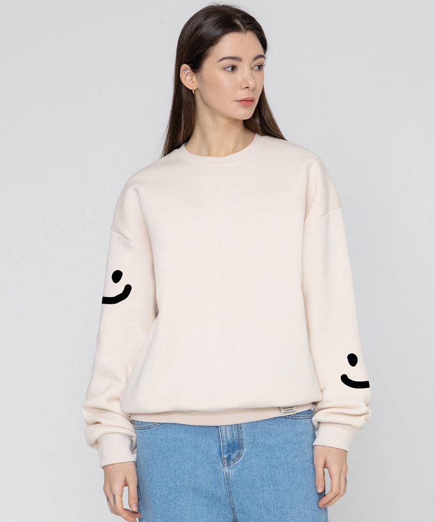 GRAVER [Unisex] Multi Smile Drawing Sweatshirt_Cream/Black Logo