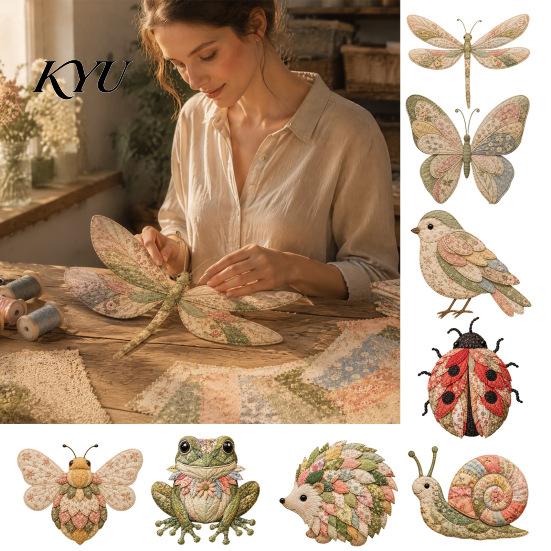 Kreative Hobby-Sets Garten-Tier-Patchwork DIY-Kit, Floraler Stoff Nähen Niedliche Textilkunst Starter-Kit Schmetterling Vogel Basteln für Erwachsene, Zuhause