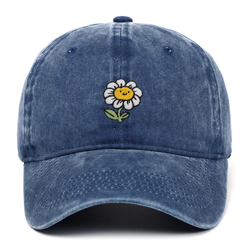 Korean Style Sunflower Embroidered Cotton Baseball Cap with Sun Protection