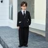 Boys Letter Embroidery V-Neck Blazer Suit Set School Kids Formal Outfit Striped Shirt Pants for Wedding Party Host Performance