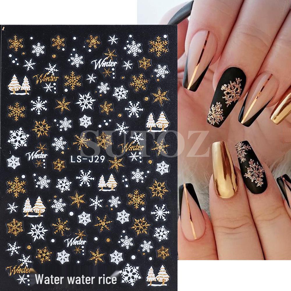 Winter Christmas Nail Stickers: Gold & Silver Glitter, Trees, Reindeer, Snowflakes