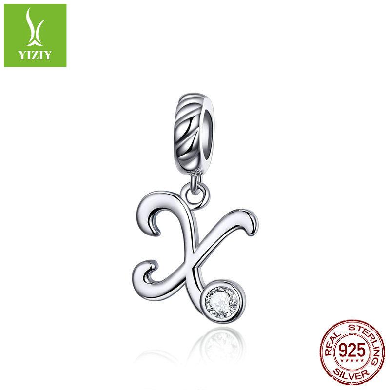 26 Letter Charm 925 Sterling Silver Pendant Korean Fashion Beaded Bracelet Silver Jewelry Accessories