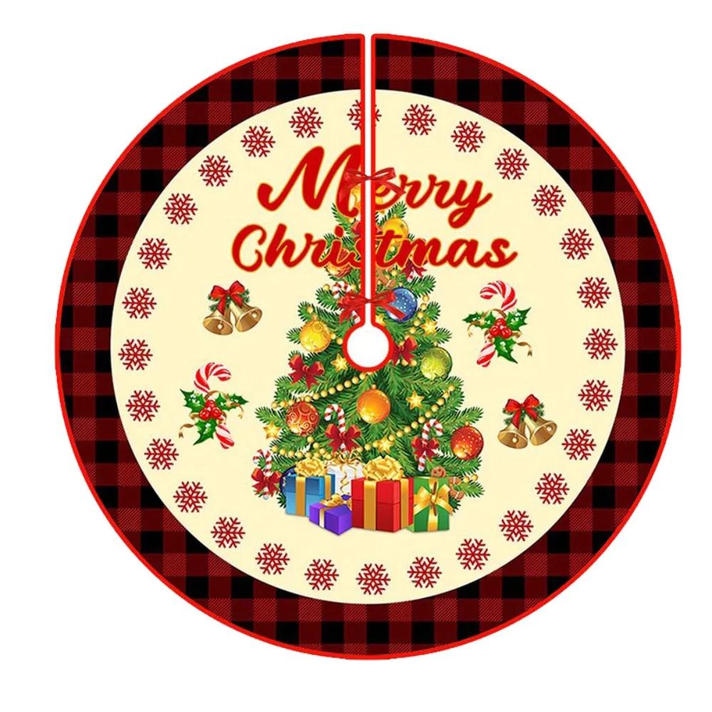 90cm Christmas Tree Skirt Snowflake Print Santa Claus Printed Christmas Decor Mat Snowman Snowflake Tree Skirt Home Holiday
