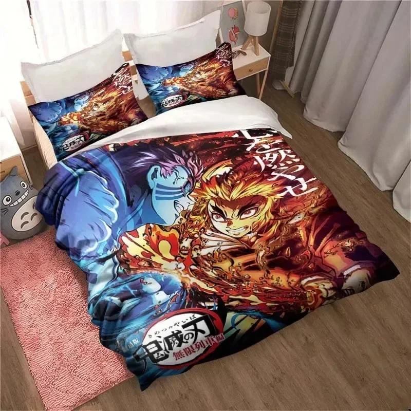Demon Slayer, Anime Tegneserie Gave King Twin Dobbel Barn Sengetøy Sett Mircofiber eller Polyester Dynetrekk Sett Deksel Sengedekke med