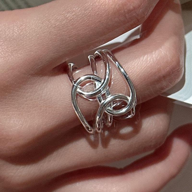 925 Sterling Silver Rings For Women Geometric Fine Jewelry Finger Adjustable Interline Cross Ring For Party Birthday Gift