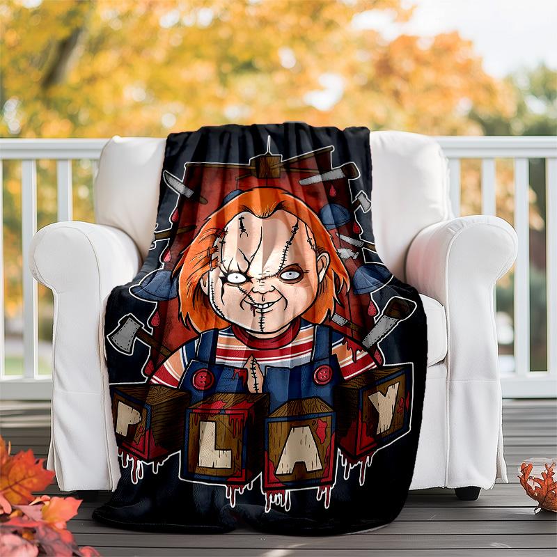 1pc Chucky2 Theme Blanket - Digital Print, Polyester, Cozy for All Seasons, Perfect for Outdoor, Camping, and Travel