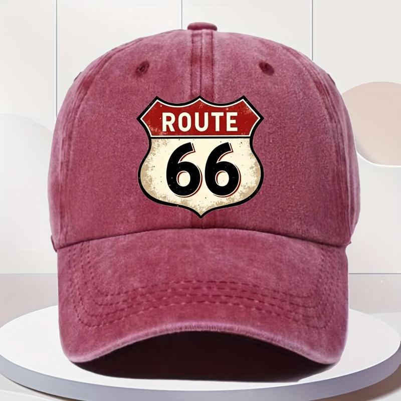 Mens Route 66 Logo Baseball Cap  Vintage Route 66 Highway Shield Emblem with 66 Numbered Highways Retro Washed Like Look