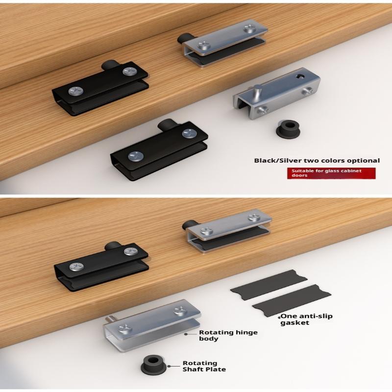 1 Set Easy Installation With No Drilling Needed Stainless Steel Glass Door Hinges Suitable For 5~6Mm Glass Pack Of 2