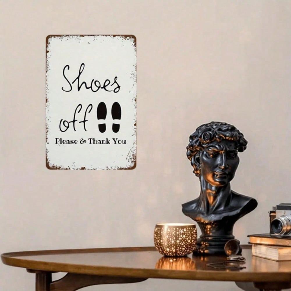 Vintage 8x12\ Please Remove Shoes Metal Sign, Rustic Footprint Wall Art, No Power Needed, Classic Home Decor