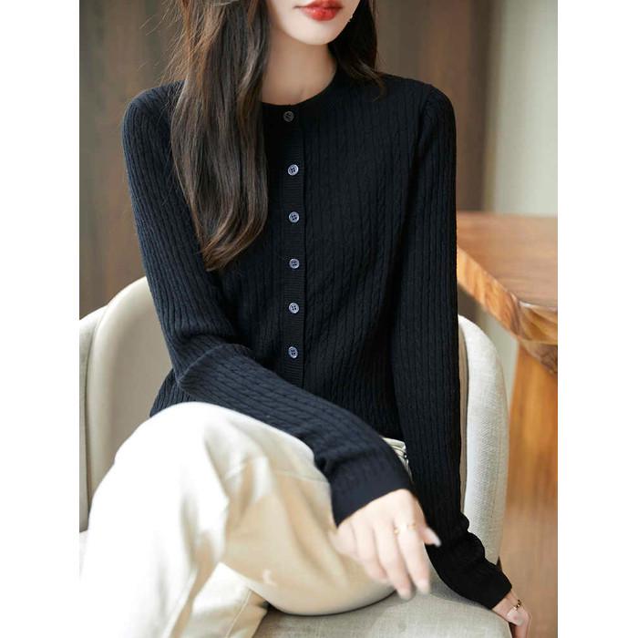 

Женский кардиган крупной вязки - с длинным рукавом, круглым вырезом, универсальный слой для осени/зимы One Size