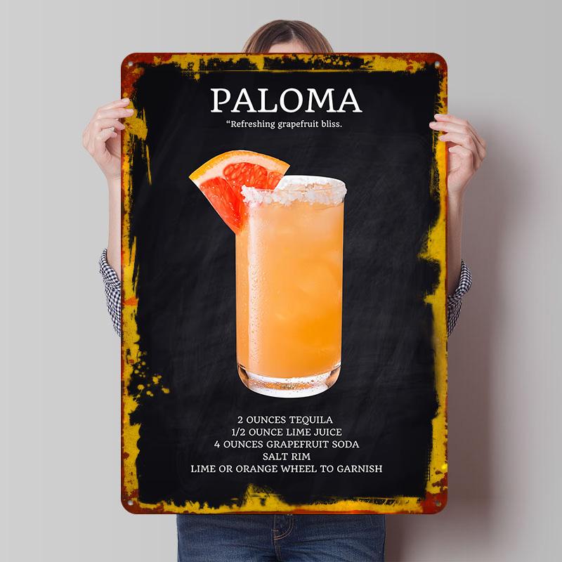 Paloma Cocktail Recipe Tinplate Poster Customized Wall Art Vintage Retro Metal Signs for Man Cave Office Decoration Room Decor