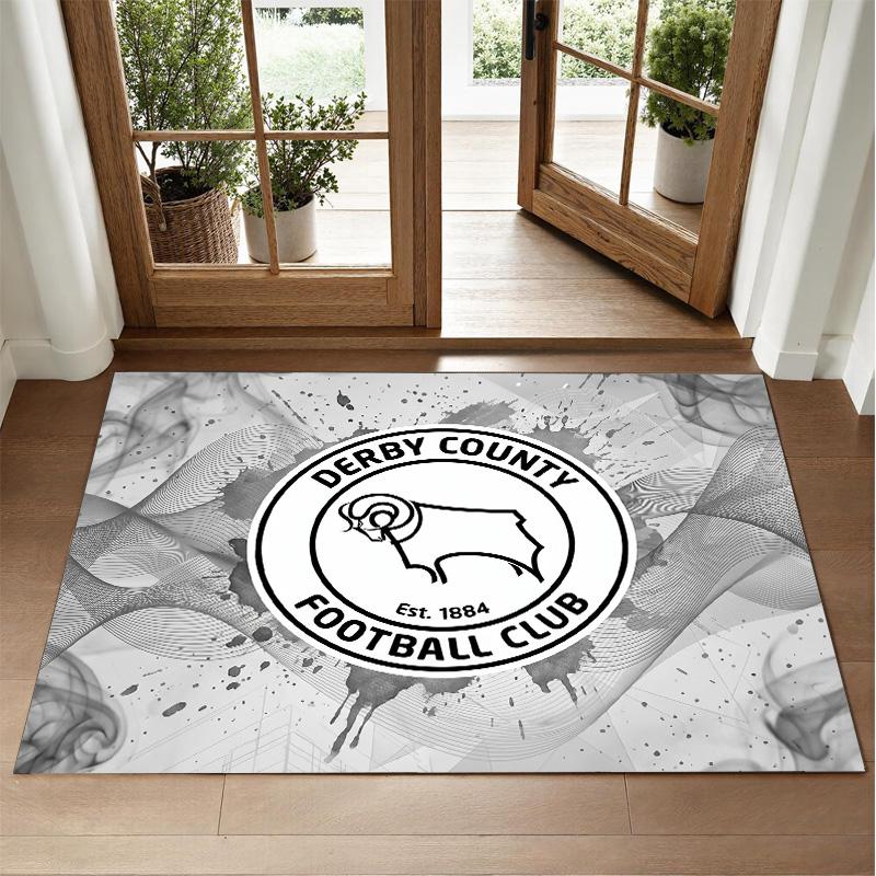 Derby County Football Design Crystal Velvet Rug Soft Decorative Mat for Bedroom Entrance